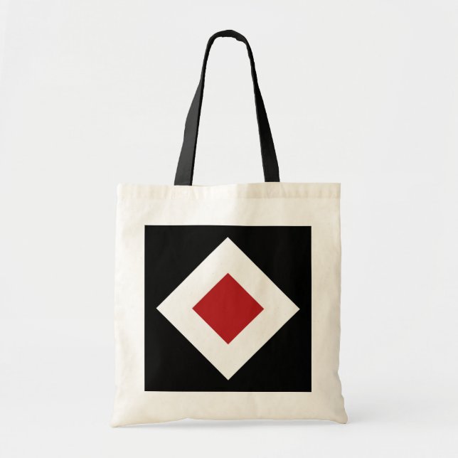 Bolso De Tela Diamante rojo, negrita borde blanco en negro (Frente)
