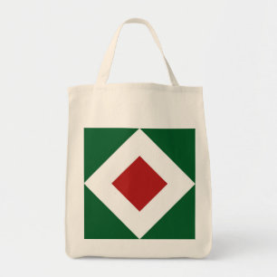 Bolso De Tela Diamante rojo, negrita frontera blanca en verde