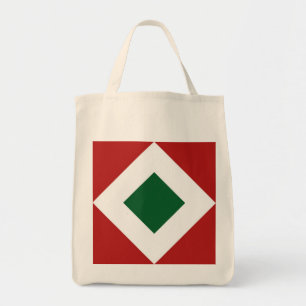 Bolso De Tela Diamante verde, negrita frontera blanca en rojo