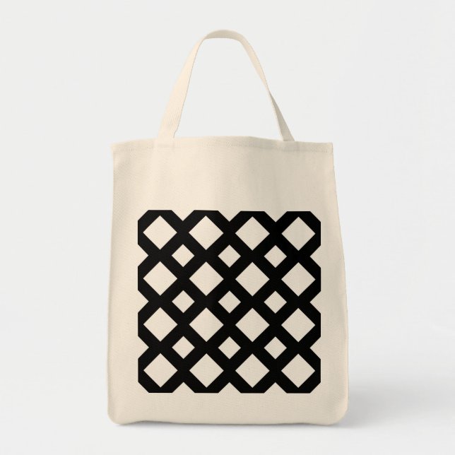 Bolso De Tela Diamantes Blancos sobre Negro (Frente)