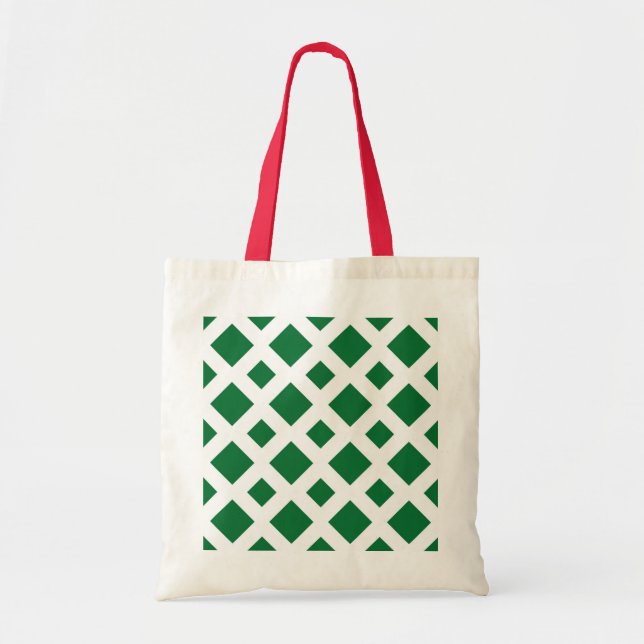 Bolso De Tela Diamantes verdes sobre blanco (Frente)