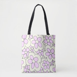 Bolso De Tela Dibujando mano diversión flor impresión rosa blanc