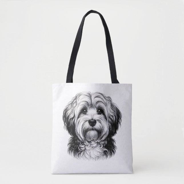 Bolso De Tela Dibujando Perro Havanés (Anverso)