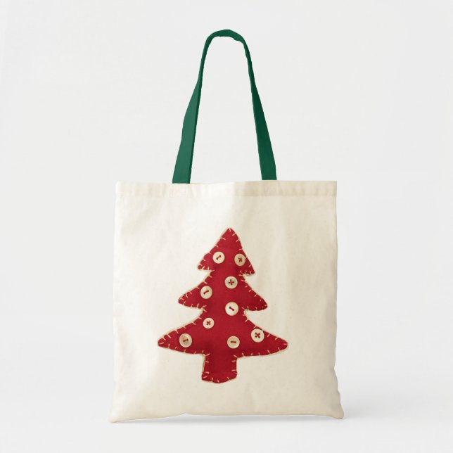 Bolso De Tela Dibujar un árbol de navidad rojo con botones (Frente)