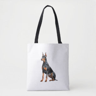 Bolso De Tela Dibujo a lápiz de color de un Pinscher Doberman. E