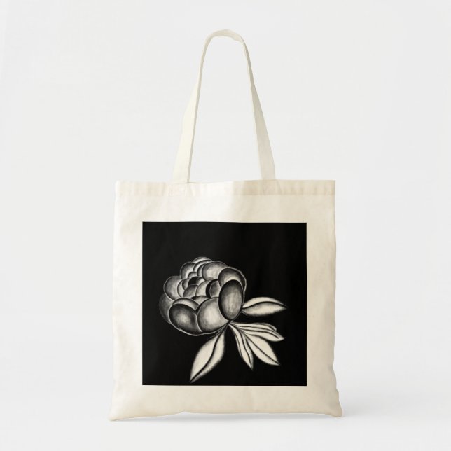 Bolso De Tela dibujo a lápiz de peonías (Frente)