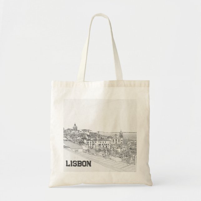Bolso De Tela Dibujo a lápiz del distrito de Alfama en Lisboa (Frente)