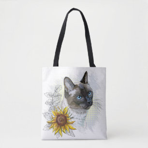 Bolso De Tela Dibujo a mano de un gracioso y lindo gato tailandé
