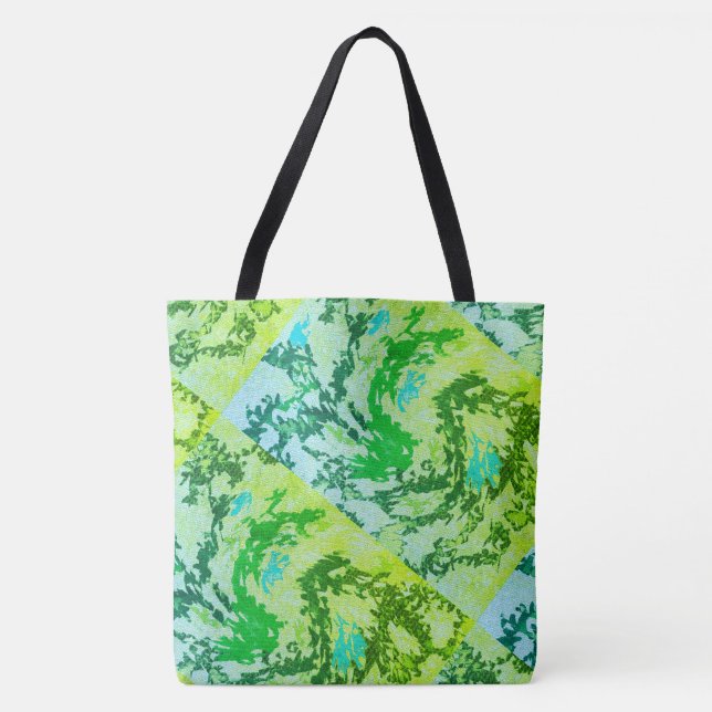Bolso De Tela Dibujo abstracto MODERNO en verde-azul-amarillo- (Anverso)