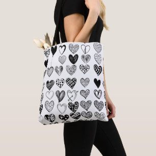 Bolso De Tela Dibujo Adorable de Crítica del Corazón Negro