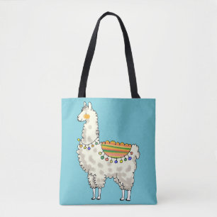 Bolso De Tela dibujo animado blanco lindo de la llama