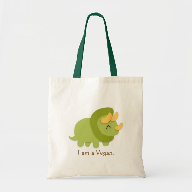 Bolso De Tela Dibujo animado de Kawaii del Triceratops verde y (Frente)