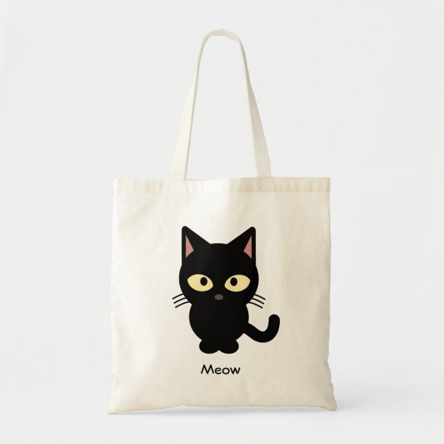 Bolso De Tela Dibujo animado lindo del maullido del gato negro (Frente)