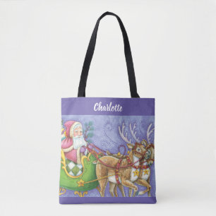 Bolso De Tela Dibujo animado lindo Papá Noel trineo reno Navidad