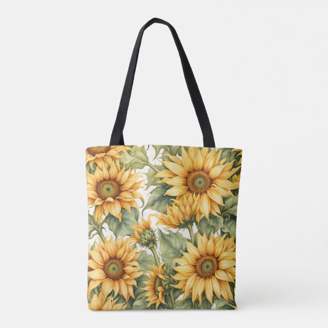 Bolso De Tela Dibujo artístico de girasoles (Reverso)