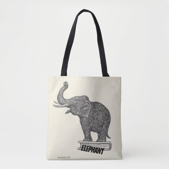 Bolso De Tela Dibujo blanco y negro del elefante, 1935 (Anverso)