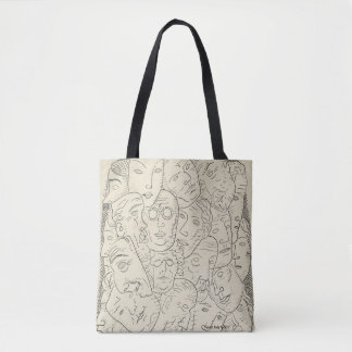 Bolso De Tela dibujo blanco y negro retro de cabezas