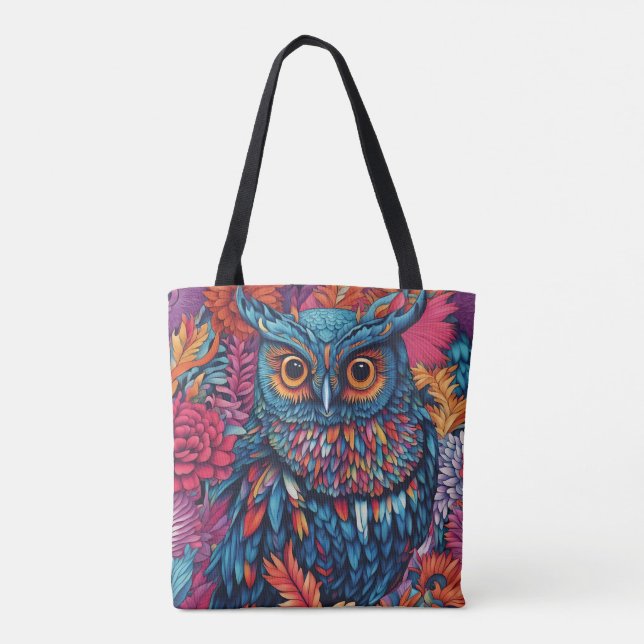 Bolso De Tela Dibujo de arte de búho (Reverso)