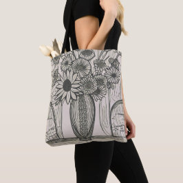 Bolso De Tela Dibujo de arte floral de la línea de la curva de l