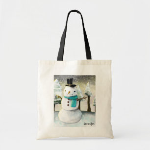 Bolso De Tela Dibujo de caprichoso hombre de nieve en Navidades 