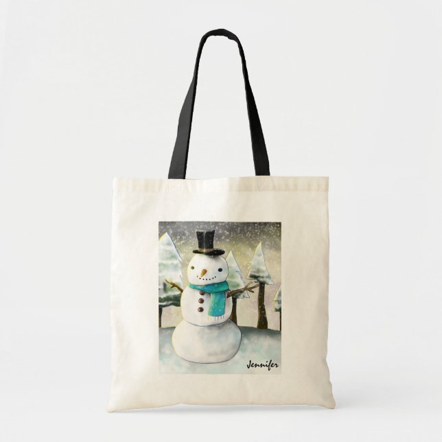 Bolso De Tela Dibujo de caprichoso hombre de nieve en Navidades  (Frente)