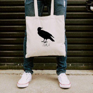 Bolso De Tela Dibujo de cuervo y silueta de 'naw' en negro
