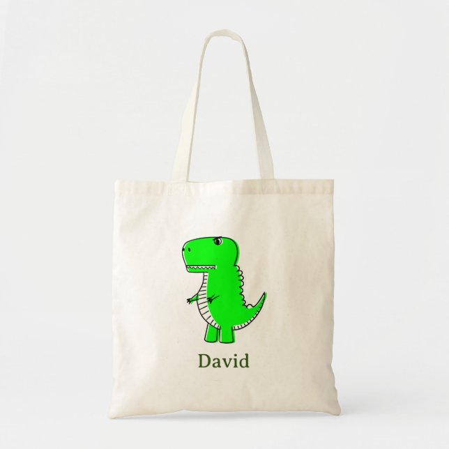 Bolso De Tela Dibujo de dinosaurios verdes (Frente)