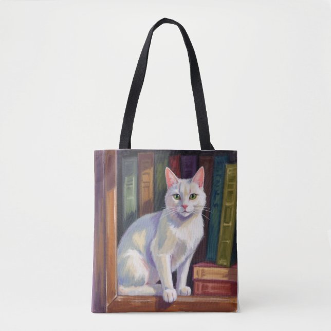 Bolso De Tela Dibujo de gato blanco (Anverso)