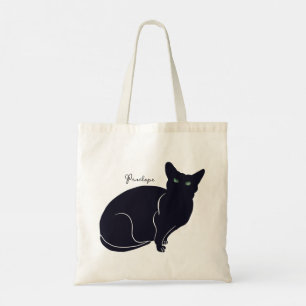 Bolso De Tela Dibujo de gatos, gato negro con ojos verdes