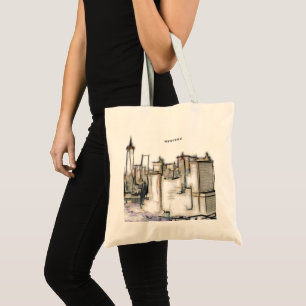 Bolso De Tela Dibujo de la ciudad de Nueva York en blanco y negr