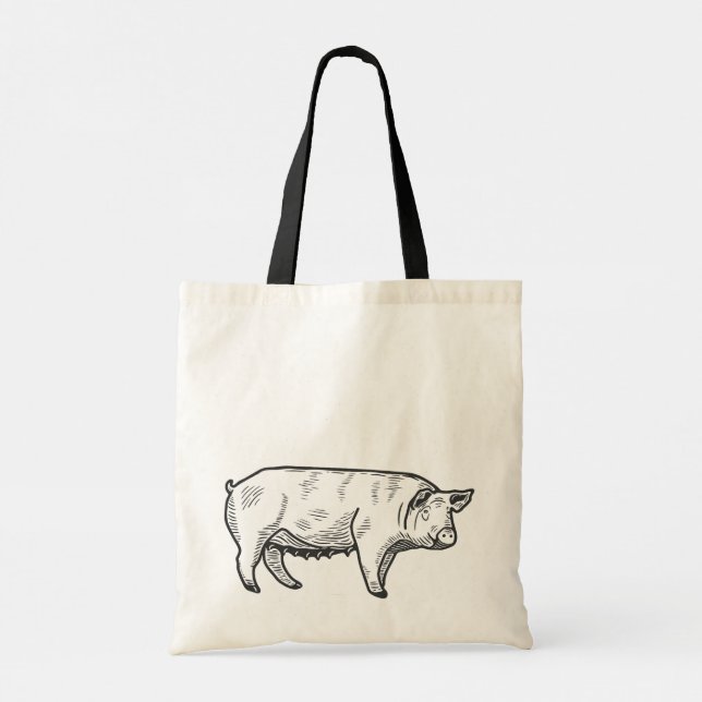 Bolso De Tela Dibujo de la línea de cerdo (Reverso)