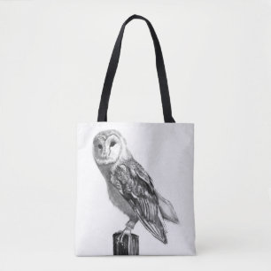 Bolso De Tela Dibujo de lápiz de búho místico"