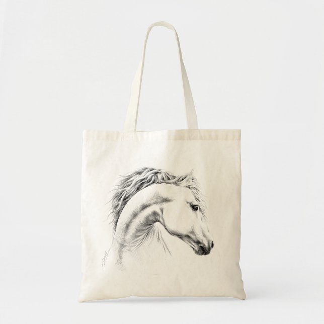 Bolso De Tela Dibujo de lápiz de retrato de caballo Arte ecuestr (Frente)