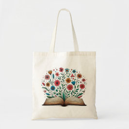 Bolso De Tela Dibujo de libros abierto con flor colorida