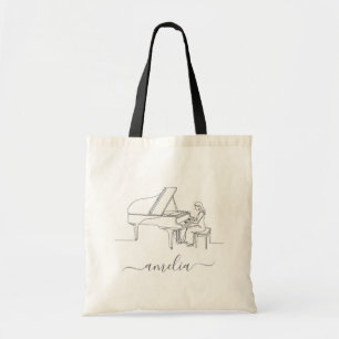 Bolso De Tela Dibujo de línea de pianista femenina personalizada