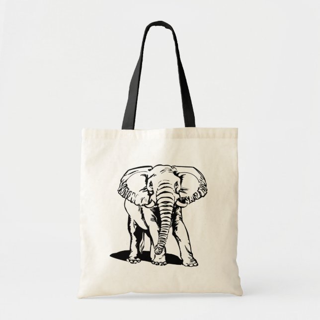 Bolso De Tela Dibujo de líneas de elefante negro lindo (Frente)