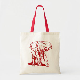 Bolso De Tela Dibujo de líneas de elefante rojo oscuro