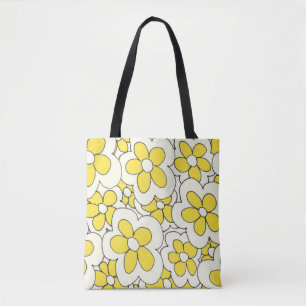 Bolso De Tela Dibujo de mano diversión flor impresión amarillo b