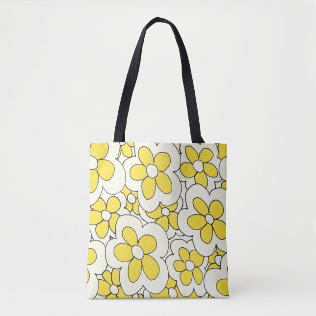 Bolso De Tela Dibujo de mano diversión flor impresión amarillo b (Anverso)