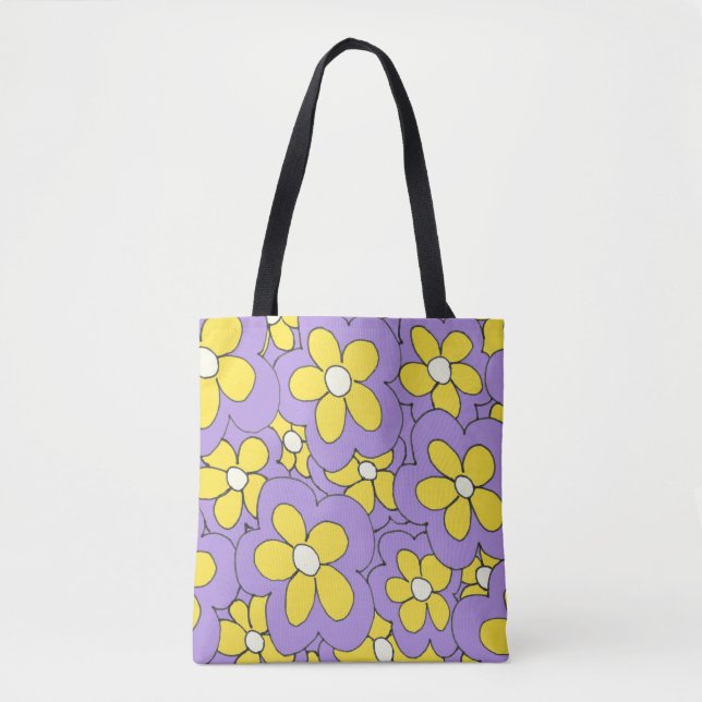 Bolso De Tela Dibujo de mano diversión flor impresión amarillo p (Anverso)