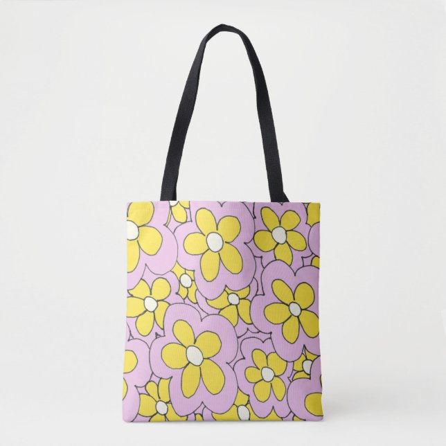 Bolso De Tela Dibujo de mano diversión flor impresión amarillo r (Anverso)