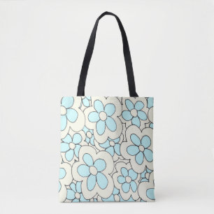 Bolso De Tela Dibujo de mano diversión flor impresión azul blanc