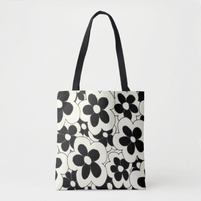 Bolso De Tela Dibujo de mano diversión flor impresión blanco neg (Anverso)