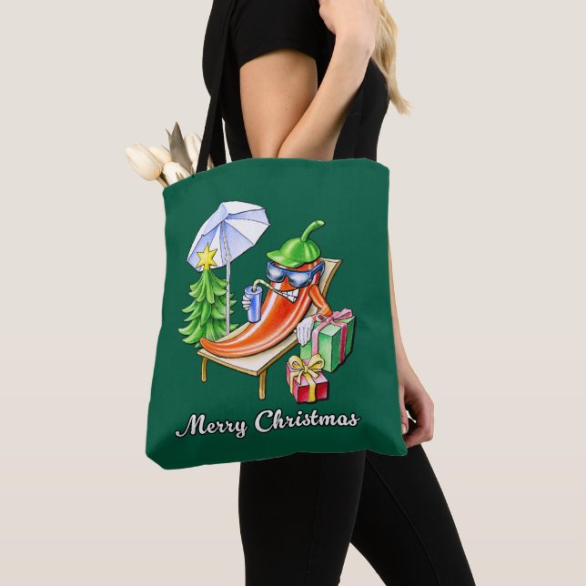 Bolso De Tela Dibujo de Pepper de Nochebuena verde Juniper (Detalle)