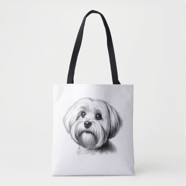 Bolso De Tela Dibujo de Perro maltés (Anverso)