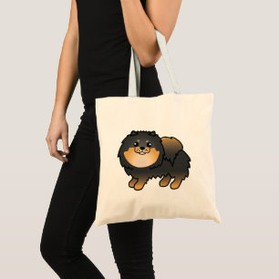 Bolso De Tela Dibujo de perro pomerania de dibujos animados negr