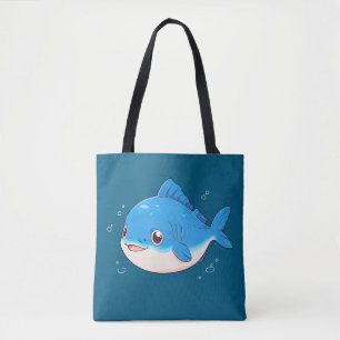 Bolso De Tela Dibujo de pez azul, estilo caricatura