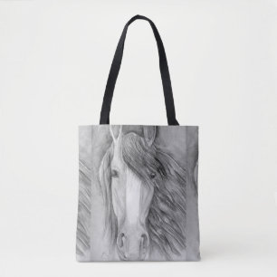 Bolso De Tela Dibujo de retrato de caballo a lápiz de grafito