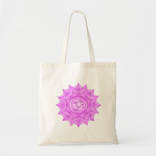 Bolso De Tela Dibujo de símbolo Om de flor Lotus de vidrio rosad (Frente)