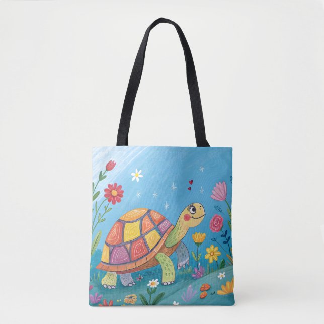 Bolso De Tela Dibujo de tortuga bebé (Anverso)